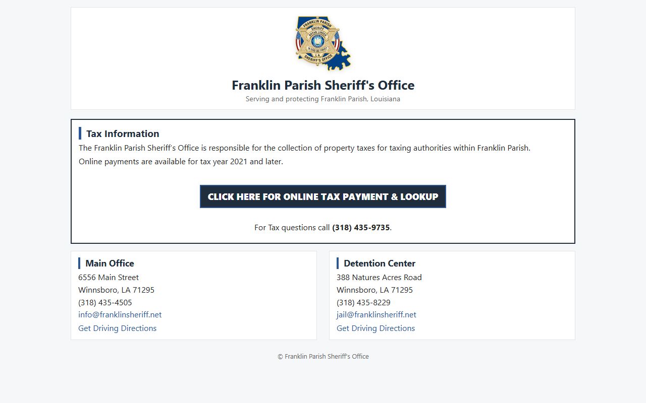 Franklin Parish jail mugshots and sheriff records contact information